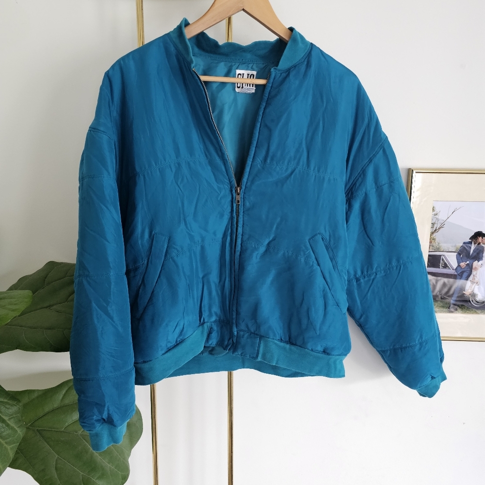 80s Silk Electic Blue Bomber Jacket